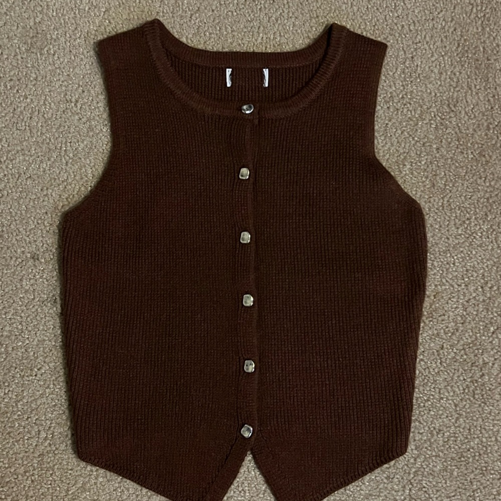 Elegant Brown Button-Up Women's Sweater Vest